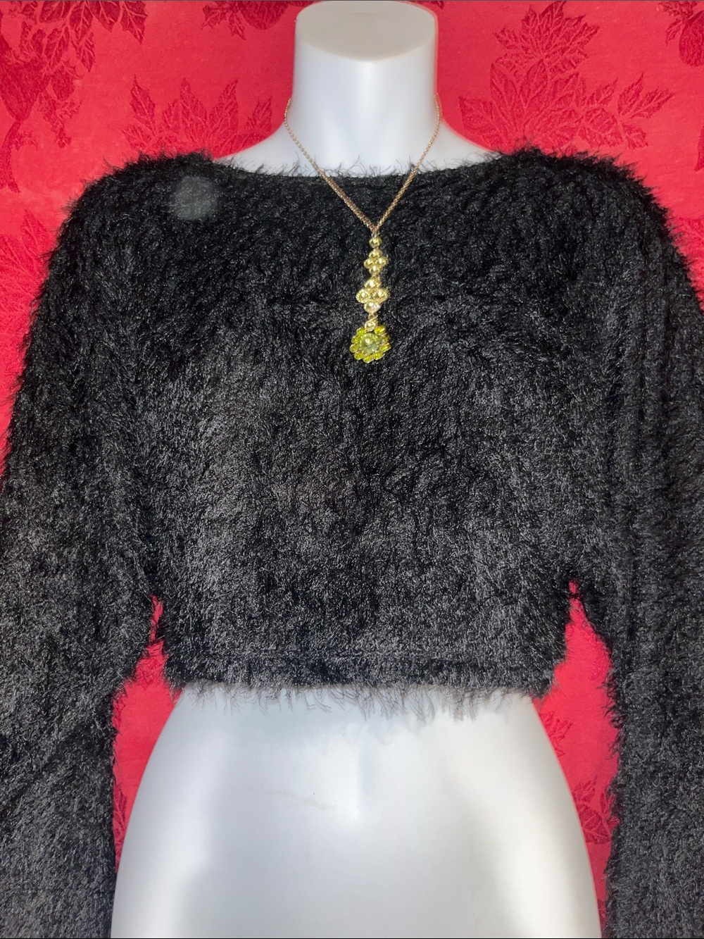 love J Black Fuzzy Cropped Off-Shoulder Sweater